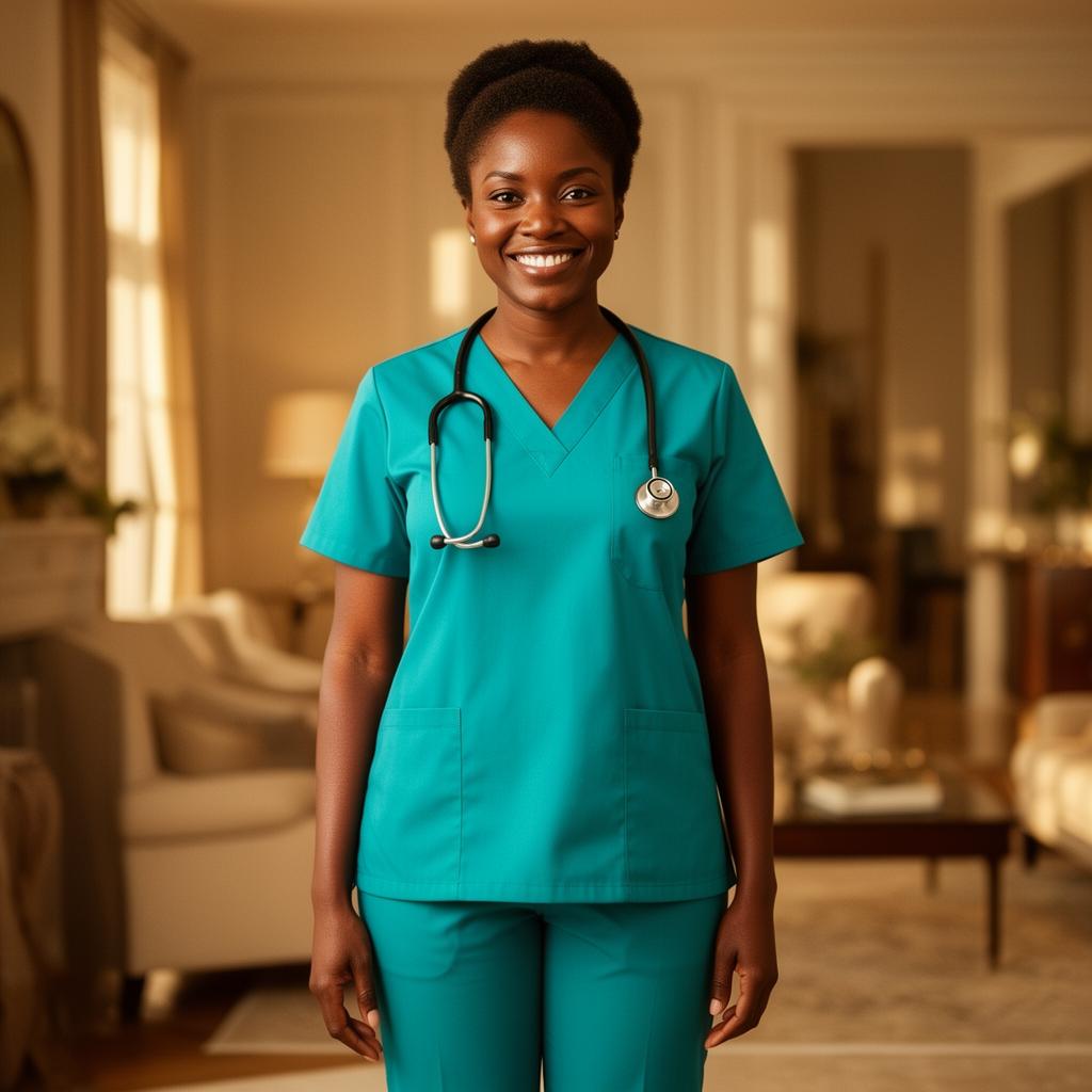 Founder of Pulse Point Legacy in teal scrubs