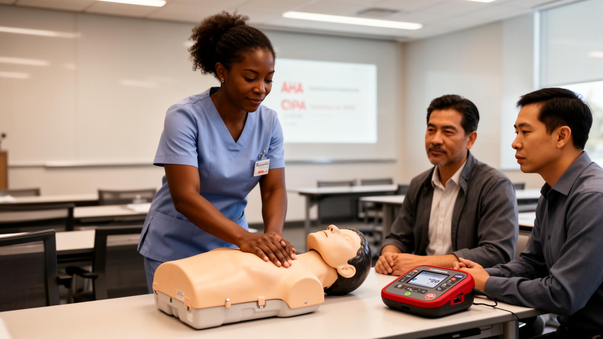 CPR instructor demonstrating chest compressions